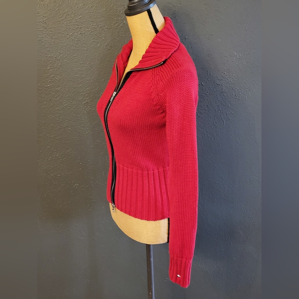 Tommy Hilfiger Red Cotton Zippered Cardigan Small - Picture 6 of 10